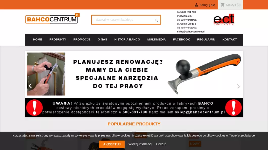 Zrzut ekranu strony Bahco Centrum - narzędzia i akcesoria Bahco