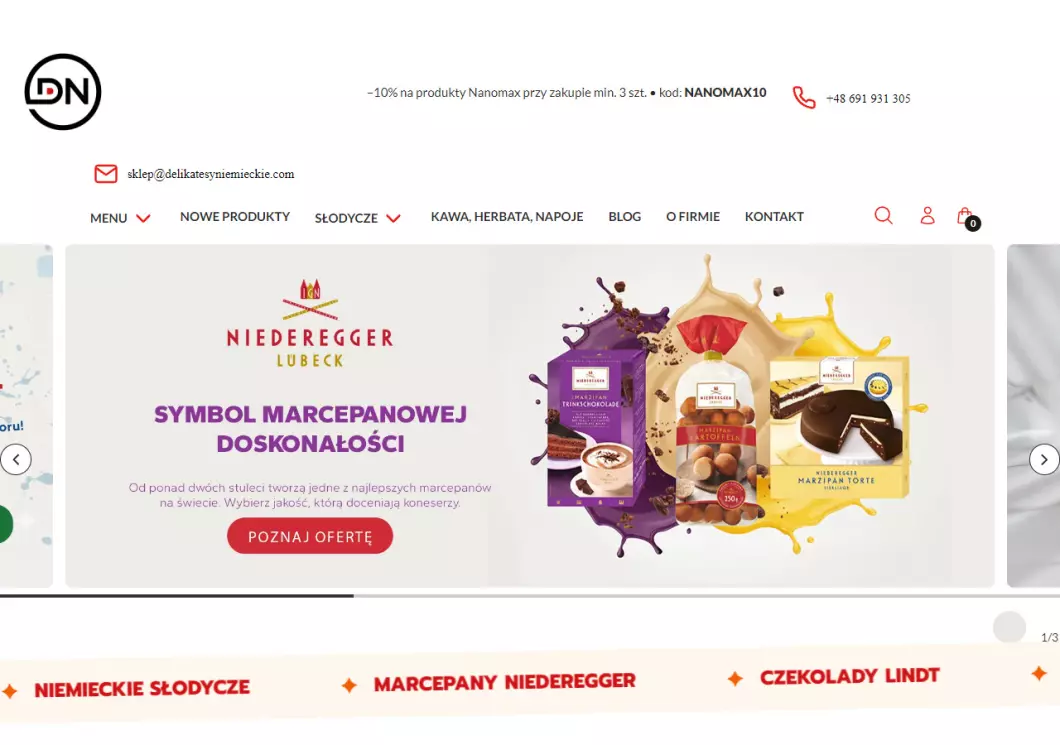 Zrzut ekranu strony delikatesyniemieckie.pl