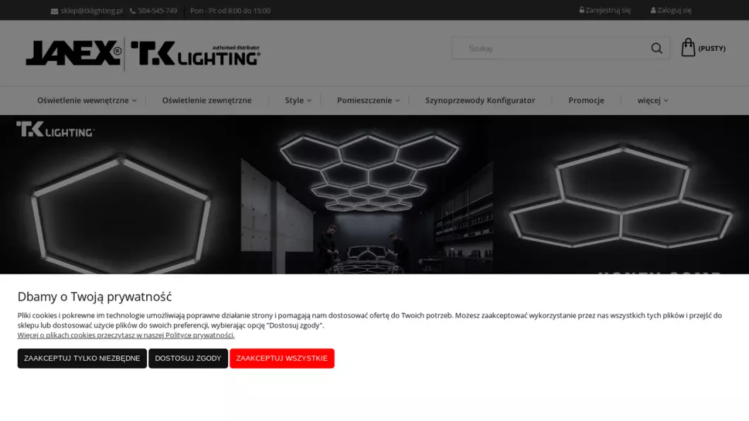 Zrzut ekranu strony Sklep z oświetleniem TK Lighting