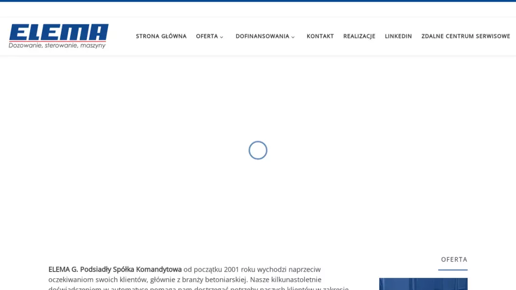 Zrzut ekranu strony Automatyka przemysłowa, automatyzacja produkcji | ELEMA