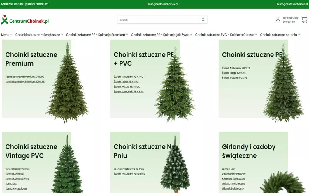 Zrzut ekranu strony Choinki sztuczne - hurtownia, producent | Sklep internetowy Choinki.istore.pl
