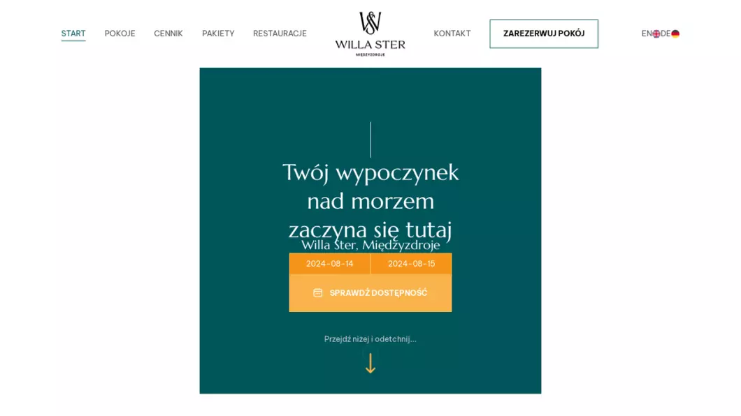 Zrzut ekranu strony Noclegi Willa Ster