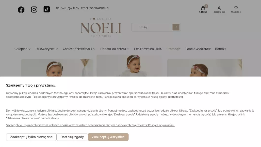 Zrzut ekranu strony Sklep z ubrankami do chrztu Noeli